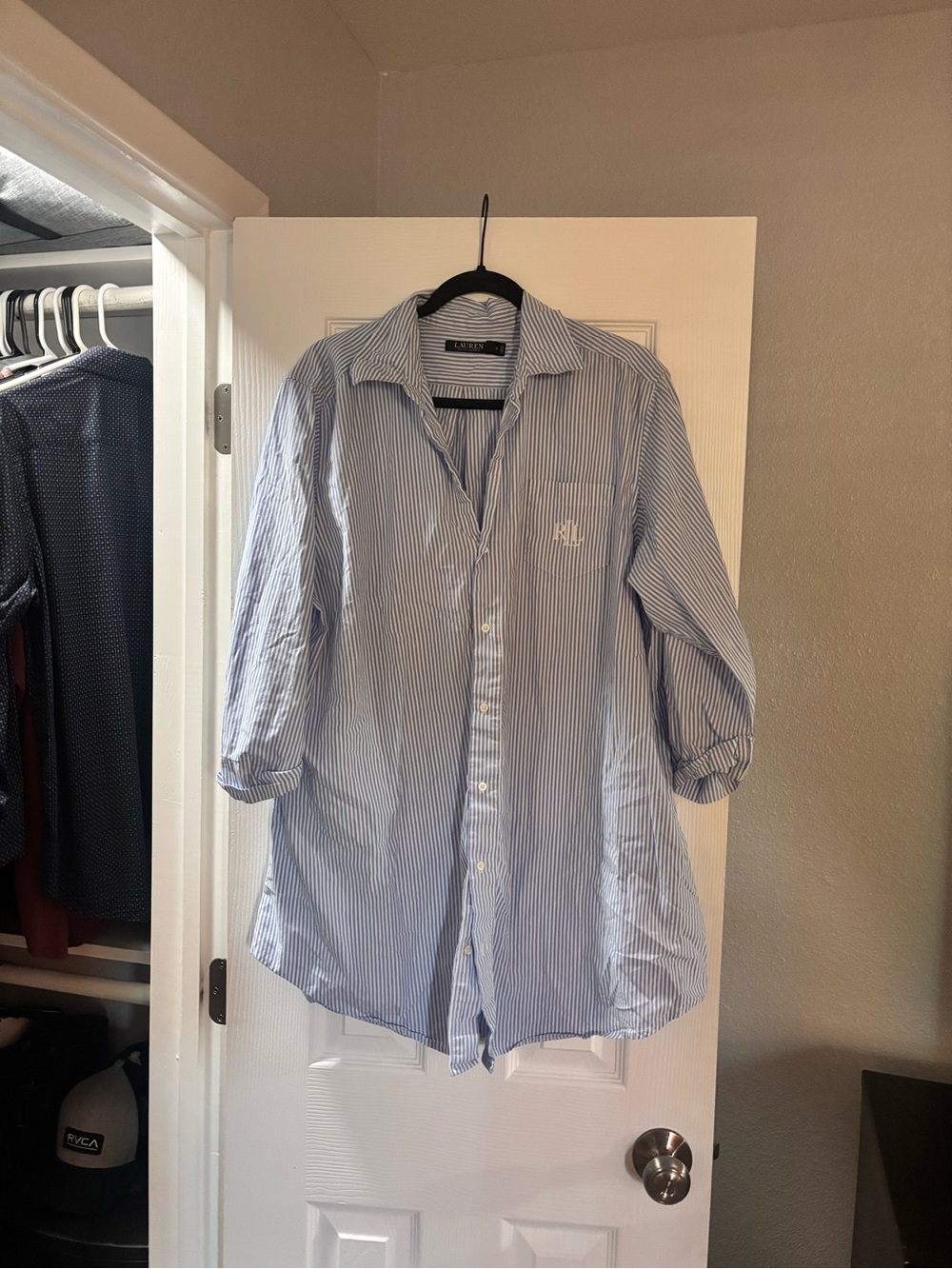 Ralph Lauren Blue Stripe Cotton Button-Up sleep shirt